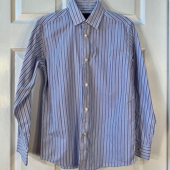 TOMMY HILFIGER BLUE STRIPE BOYS DRESS SHIRT S-12 - Picture 1 of 5